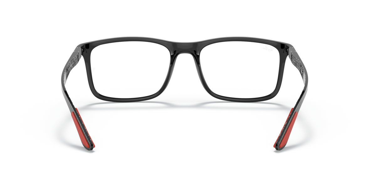 Ray-Ban prescription eyewear frames, black full-rim with red temple accents front view
