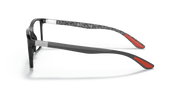 Ray-Ban prescription eyewear frames, black side profile with red-accented temple arms