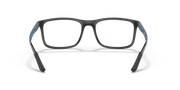 Ray-Ban RX8908 prescription eyewear frames, black front, blue temple accents, rectangular