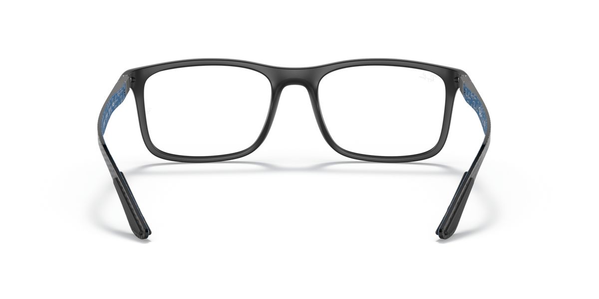 Ray-Ban RX8908 prescription eyewear frames, black front, blue temple accents, rectangular