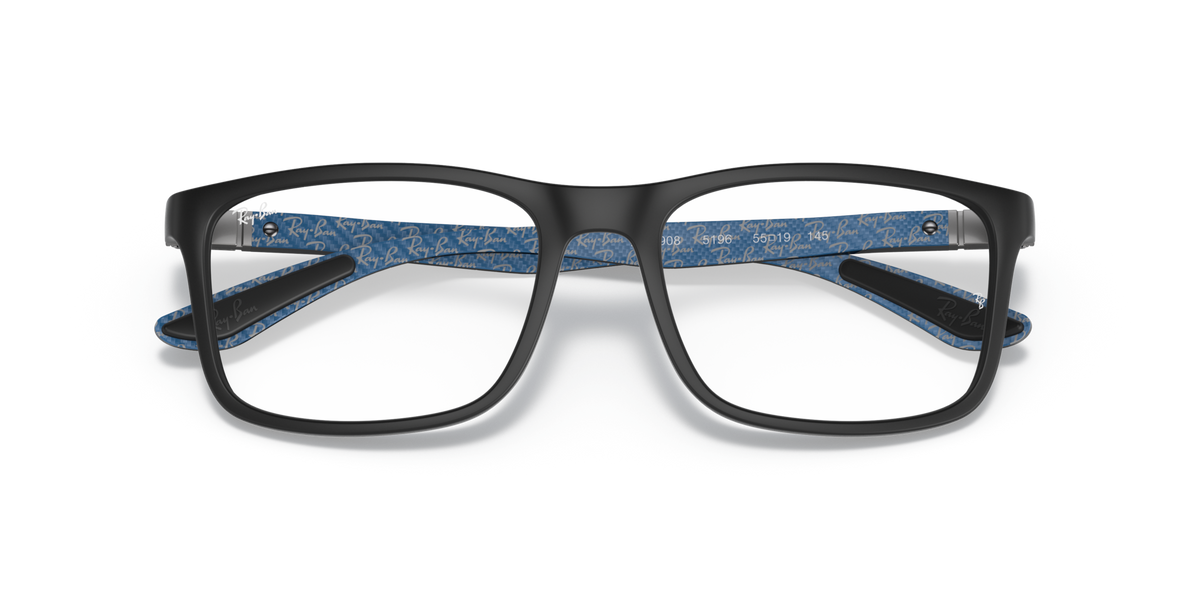 Ray-Ban RX8908 prescription eyewear frames, front view, blue patterned temple insets