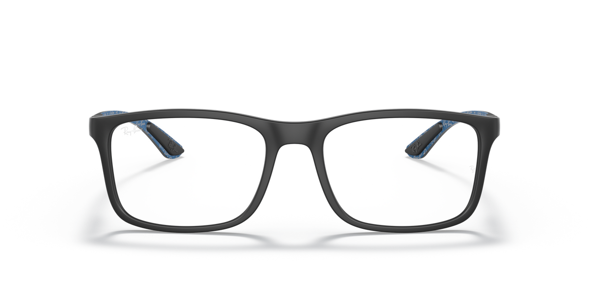 Ray-Ban RX8908 prescription eyewear frames, black rectangular design, blue temple accents