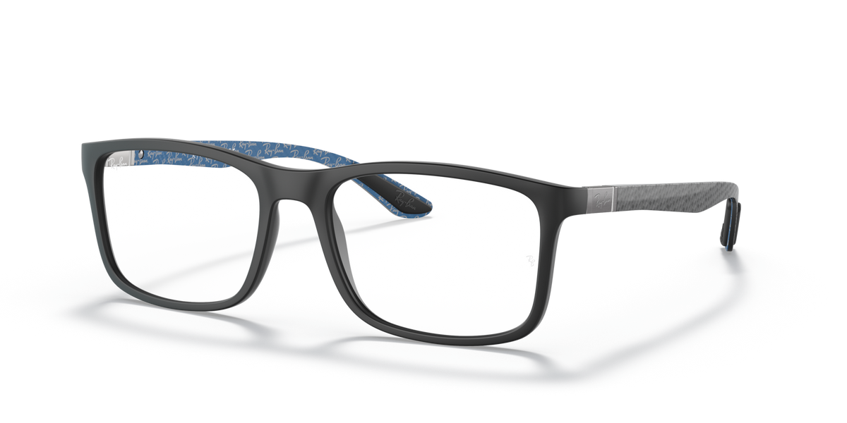 Ray-Ban RX8908 prescription eyewear frames, matte black, blue temple detailing, rectangular