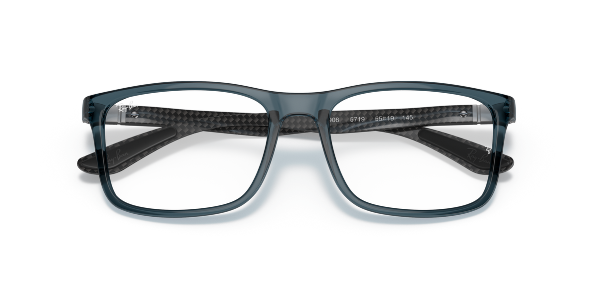 Ray-Ban prescription eyewear frames, blue translucent with textured temple detail