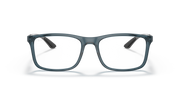Ray-Ban prescription eyewear frames, blue translucent rectangular frames front view
