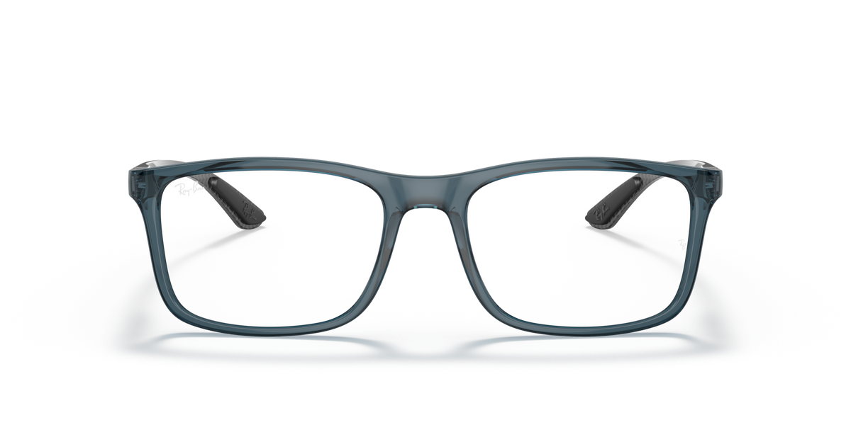 Ray-Ban prescription eyewear frames, blue translucent rectangular frames front view