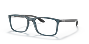 Ray-Ban prescription eyewear frames, blue translucent full-rim with rectangular lenses