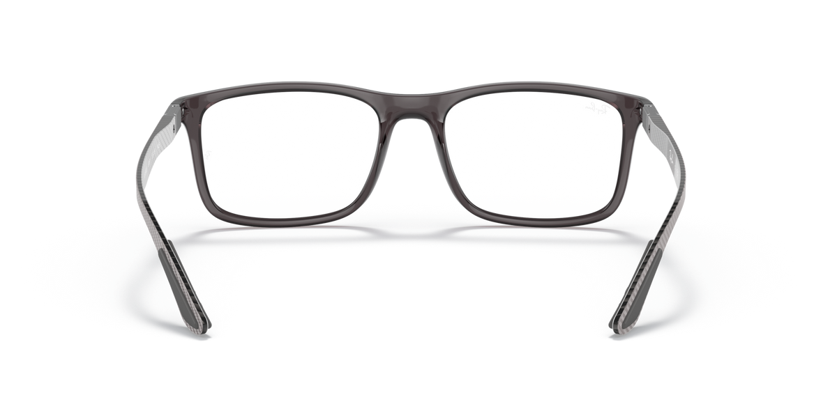 Ray-Ban RX8908 prescription eyewear frames, gray rectangular front, blue temple detailing