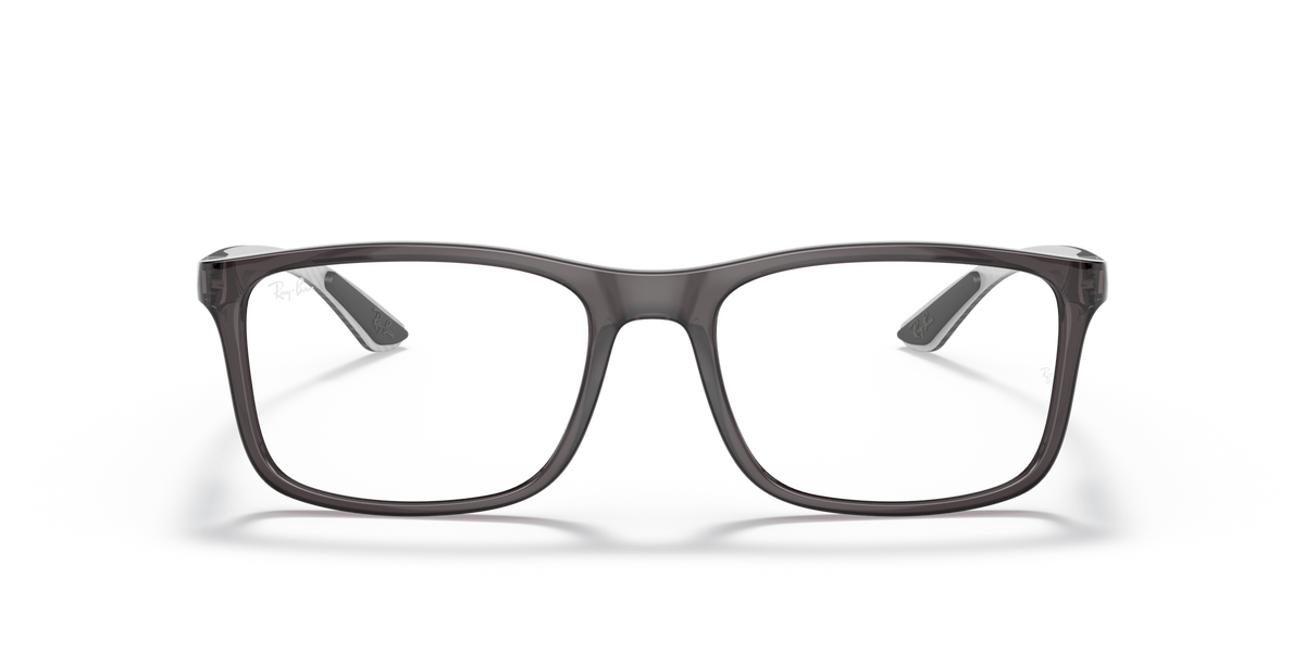Ray-Ban RX8908 prescription eyewear frames, clear gray frame, blue temple accents, rectangular