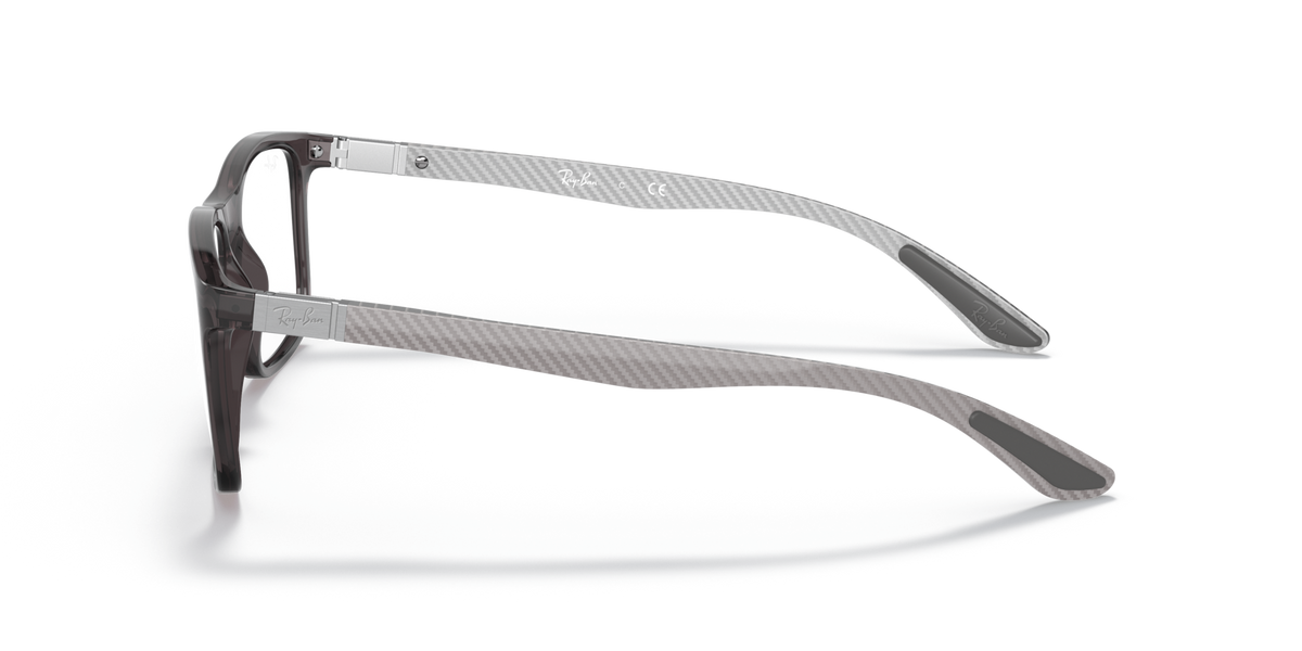 Ray-Ban RX8908 prescription eyewear frames, side profile, gray frame with blue temple detail
