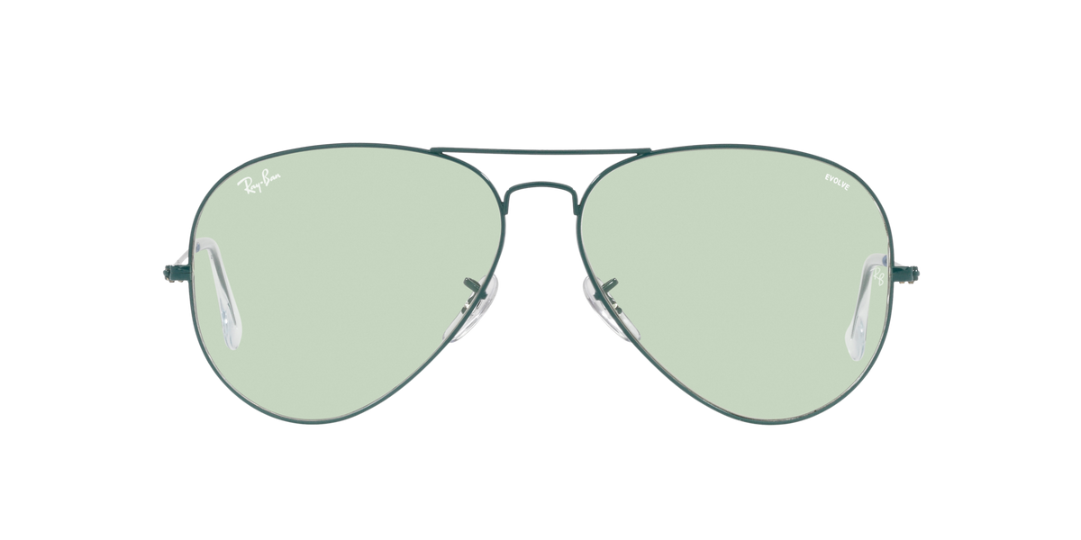 Aviator sunglasses with light mint lenses and light silver frame, front view