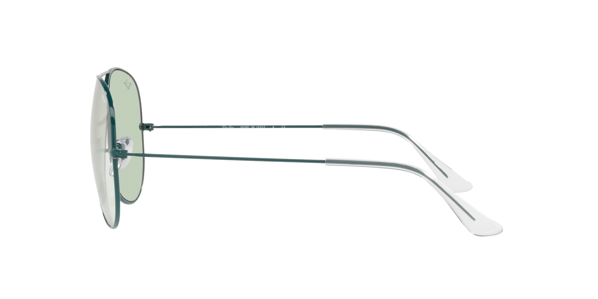 Aviator sunglasses with light mint lenses and light silver frame, side profile