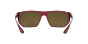 Ray-Ban sunglasses with red frame and olive mirrored lenses, low-profile square design