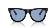 Ray-Ban sunglasses with dark frame and mirrored blue lenses, front view