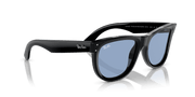 Ray-Ban sunglasses with black frame and mirrored blue lenses, angled view