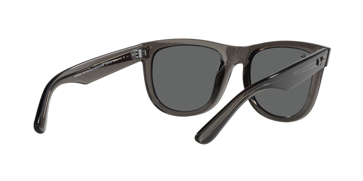 Wayfarer Reverse sunglasses, black-tinted frame with dark gray lenses, front three-quarter view