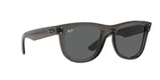Wayfarer Reverse sunglasses, clear smoke frame with dark gray lenses, angled view