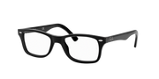 Prescription eyeglass frames in dark black, square shape with curved temples