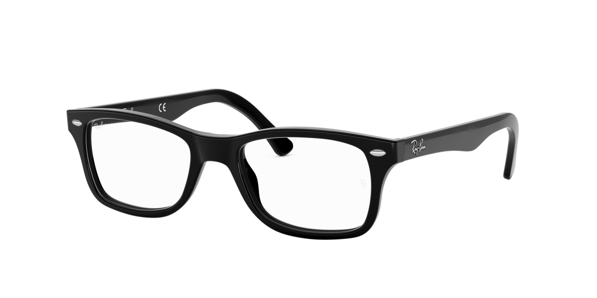 Prescription eyeglass frames in dark black, square shape with curved temples