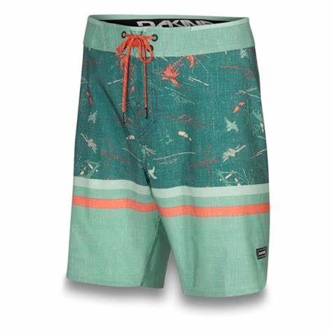 Dakine Pavones 19" boardshort in green with orange drawstring and fish print