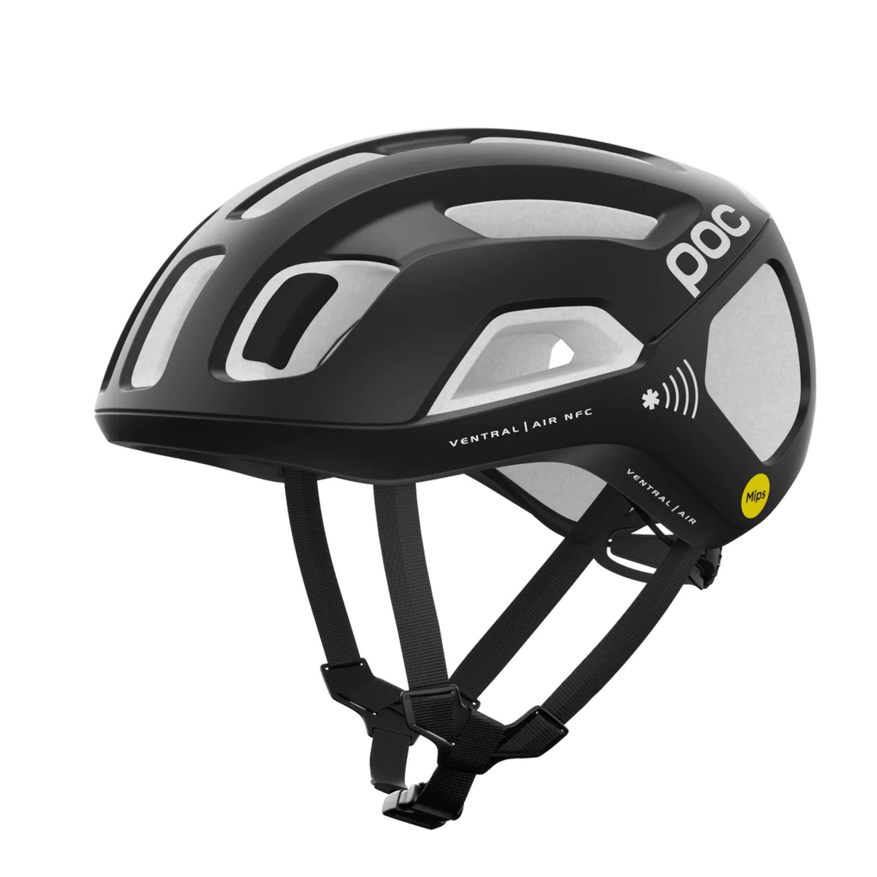 POC Ventral Air MIPS NFC cycling helmet in matte black with white accents