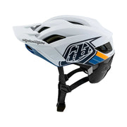 Troy Lee Designs Flowline MIPS motocross helmet, white with blue/orange graphics, chin strap