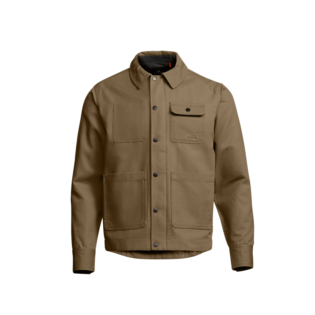 Men’s coyote-brown chore coat with button front and chest pockets