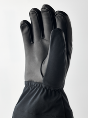 Black junior gloves with quilted cuff and five-finger leather design