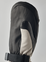 Black leather palm mountain mitten with knit cuff and wrist strap