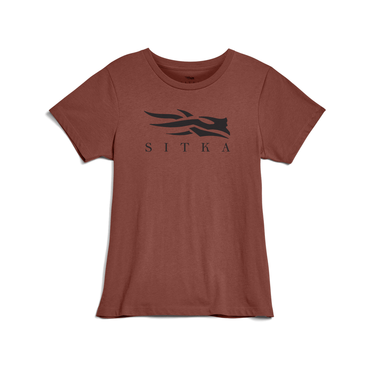 Women's graphic logo tee, rust brown with bird emblem and SITKA lettering