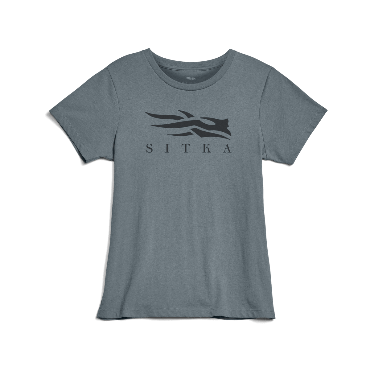 Women's icon T-shirt in cool gray-blue, crew neck, short sleeves, front graphic logo.