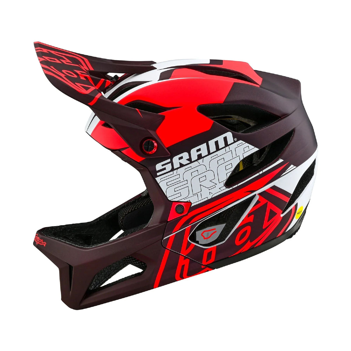 Bicycle MIPS helmet with red and black vector graphics