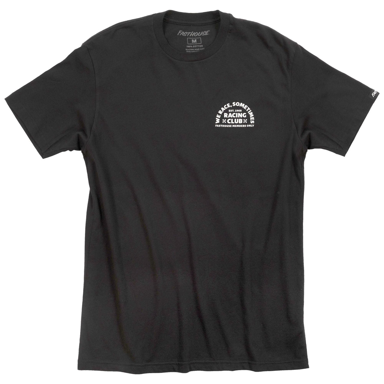 Black Members Only graphic T-shirt with small chest racing logo text