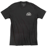 Black Members Only graphic T-shirt with small chest racing logo text