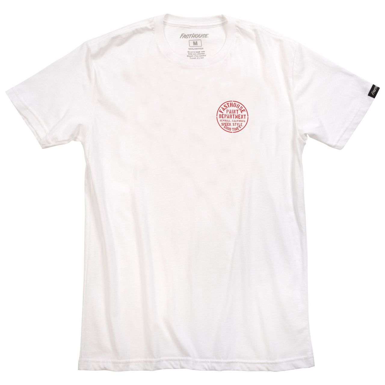 White crewneck T-shirt with small chest graphic logo