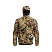 Camouflage fleece hooded jacket with front zipper and adjustable hood