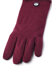 Bordeaux merino wool long glove liners with five-finger design and small logo patch