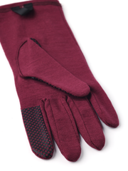 Bordeaux merino wool long glove liners with stitched palm panel and five fingers