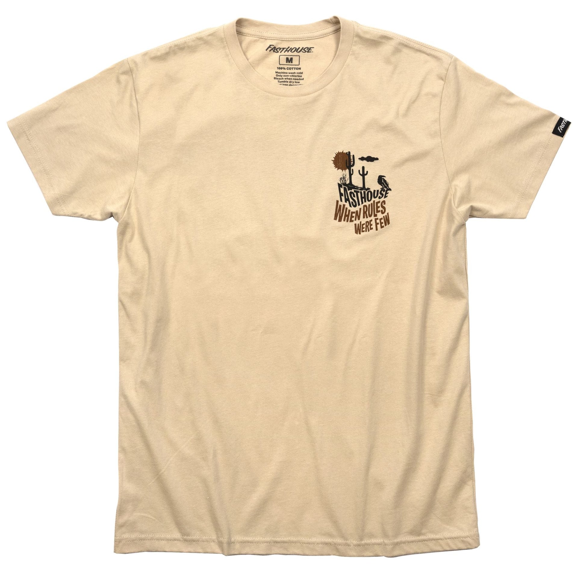 Sand short-sleeve graphic T-shirt with small chest logo and text