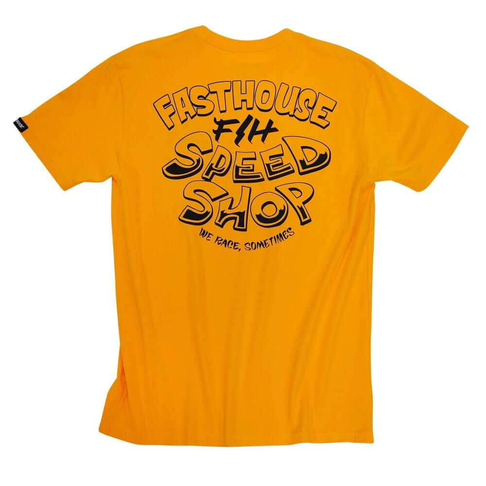 Gold crewneck T-shirt with FASTHOUSE Speed Shop graphic