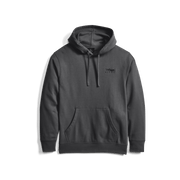 Charcoal black pullover hoodie with attached hood, drawstring, and kangaroo pocket