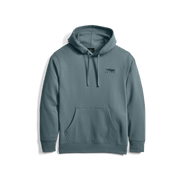Blue pullover hoodie with hood, drawstring, and kangaroo pocket