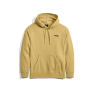 Yellow pullover hoodie with hood drawstrings and kangaroo pocket; Sitka logo