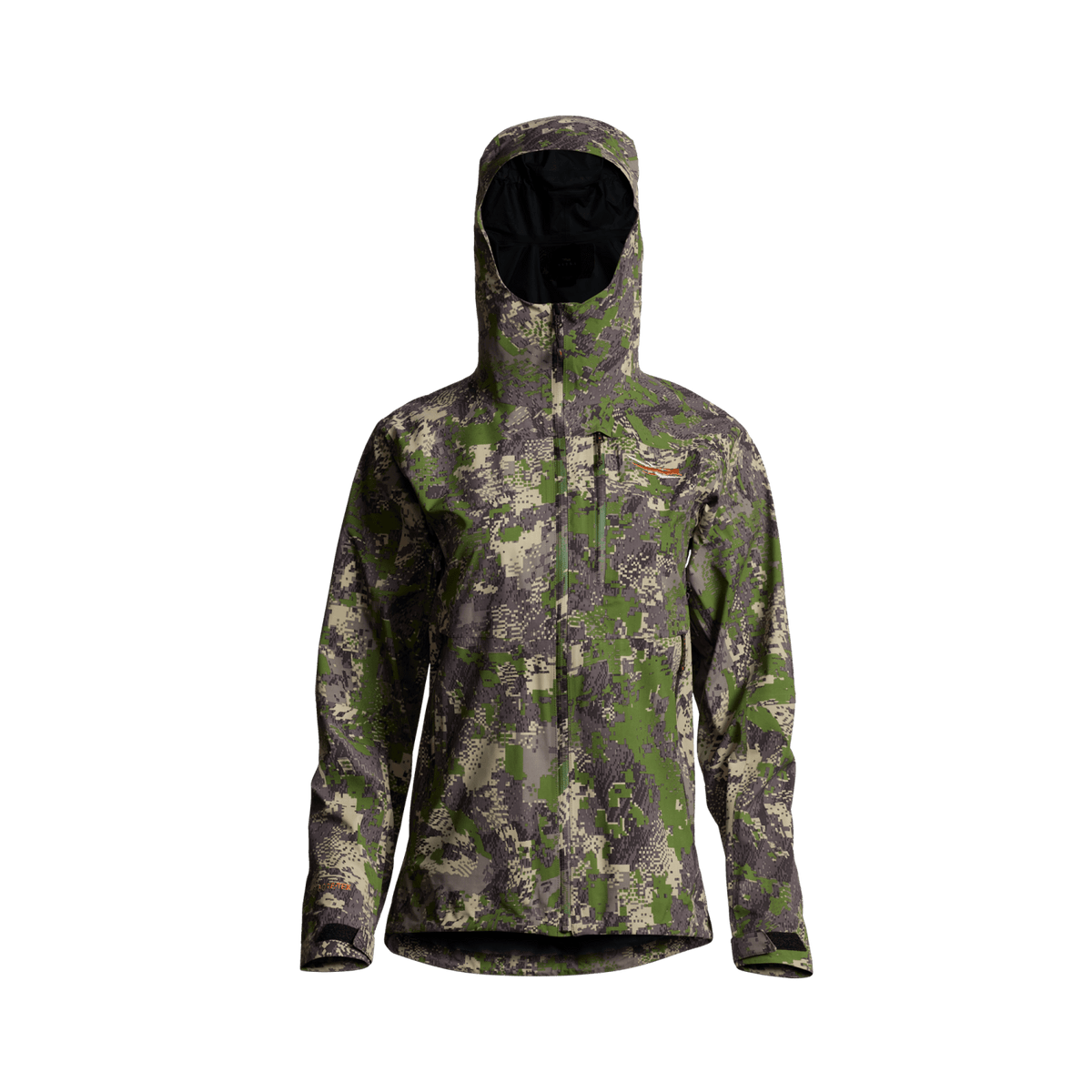 Women’s pixel camouflage hooded jacket with front zipper and side pockets