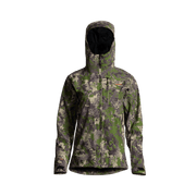 Women’s camo hooded jacket with full-zip front and long sleeves