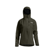 Women’s dark green hooded jacket with front zipper and chest logo