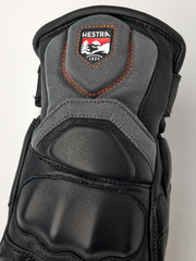 Hestra Impact Racing junior gloves, black leather palm with HESTRA patch and orange trim