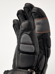 Hestra Impact Racing junior gloves, black with padded knuckles and orange seam stitching