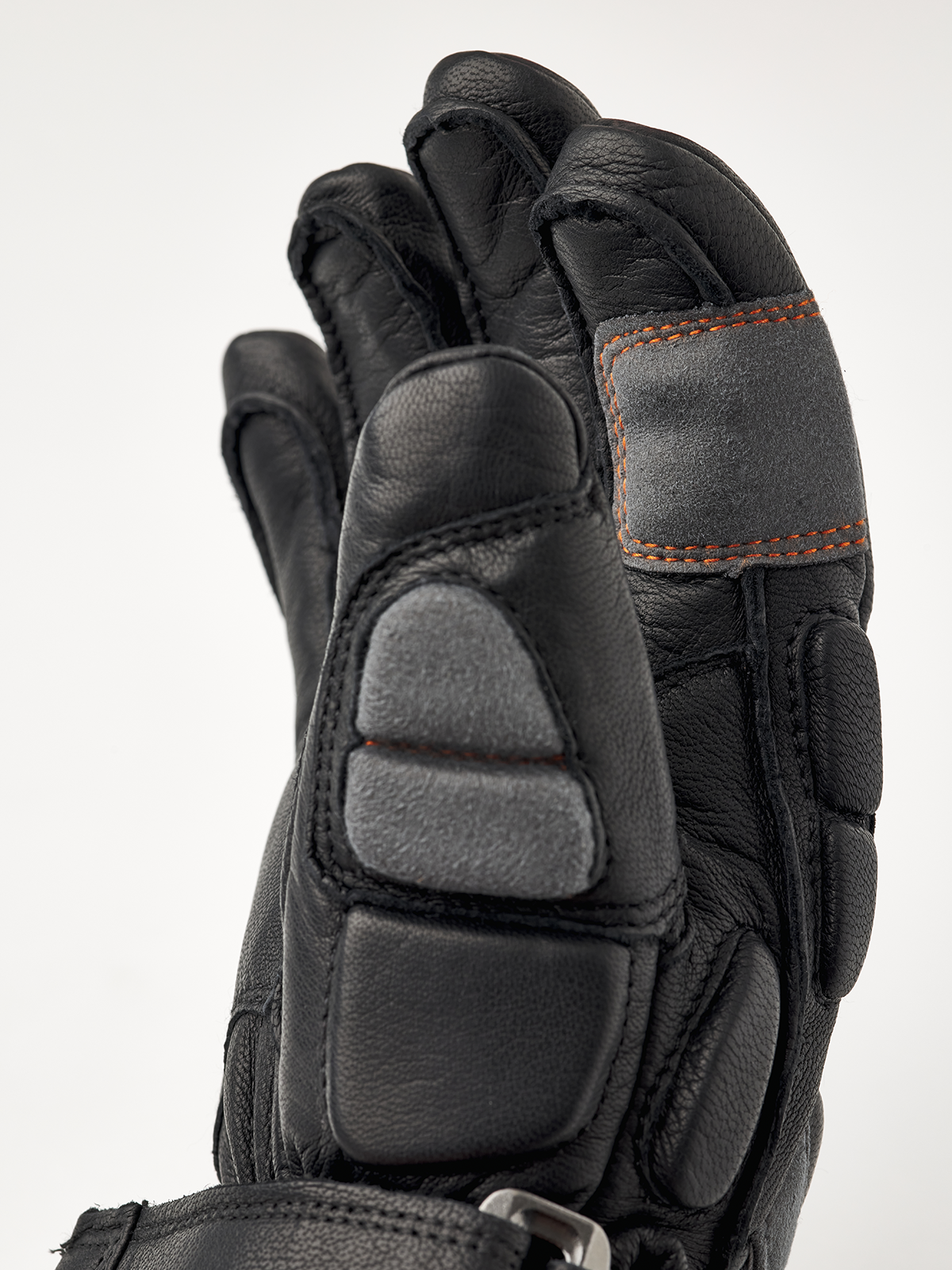 Hestra Impact Racing junior gloves, black with padded knuckles and orange seam stitching