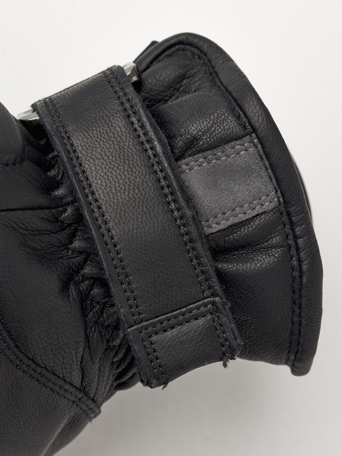 Hestra Impact Racing SR glove in black leather with stitched seams and padded knuckles